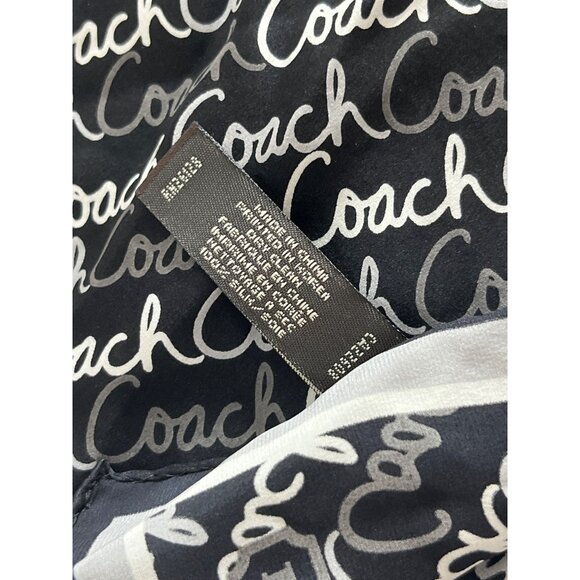 COACH 100% SIlk Scarf Black White Gray Cursive Logo 58" x 10" - Picture 8 of 8